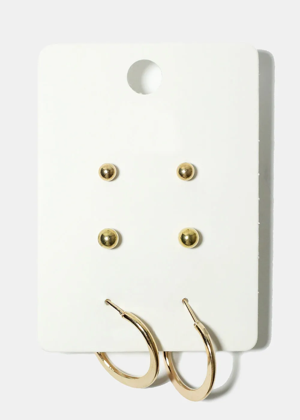 3 Pair Hoop and Stud Earring Set