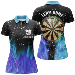 3D Blue And Purple Fire Dartboard Women Darts Polo Shirts Custom Dart Shirts For Team Dart Jerseys, Custom Team Dart Shirts