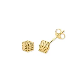 9ct Yellow Gold Dotted Cube Stud Earrings ES635