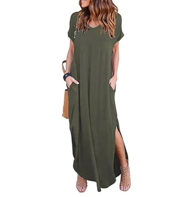 Amy Fashion - Casual Short Sleeve Maxi Long Dress
