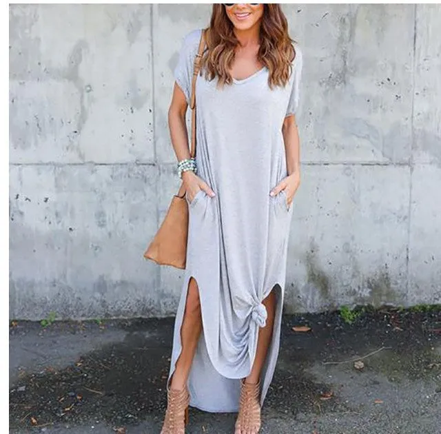 Amy Fashion - Casual Short Sleeve Maxi Long Dress