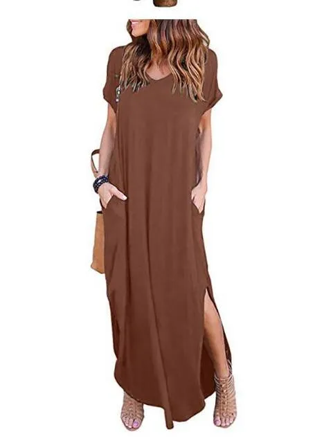 Amy Fashion - Casual Short Sleeve Maxi Long Dress
