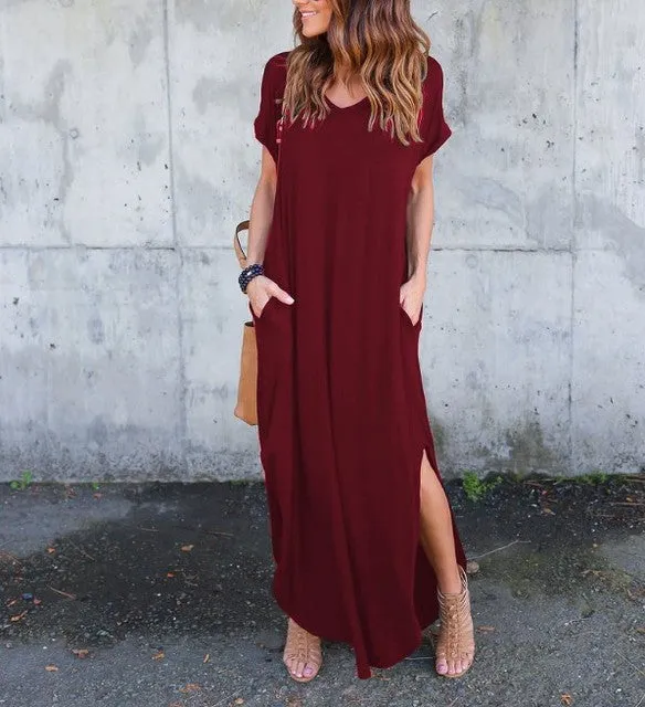 Amy Fashion - Casual Short Sleeve Maxi Long Dress