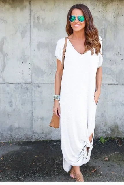 Amy Fashion - Casual Short Sleeve Maxi Long Dress