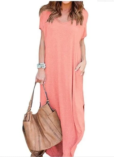 Amy Fashion - Casual Short Sleeve Maxi Long Dress