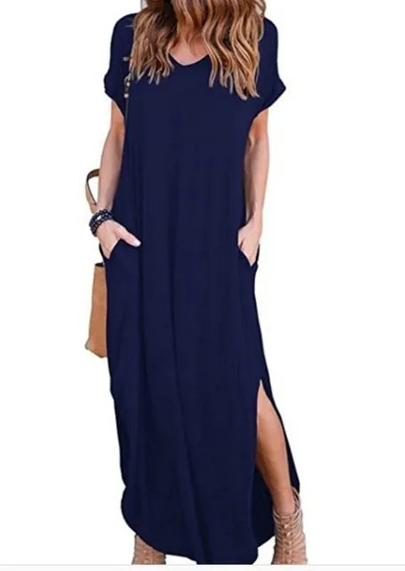 Amy Fashion - Casual Short Sleeve Maxi Long Dress