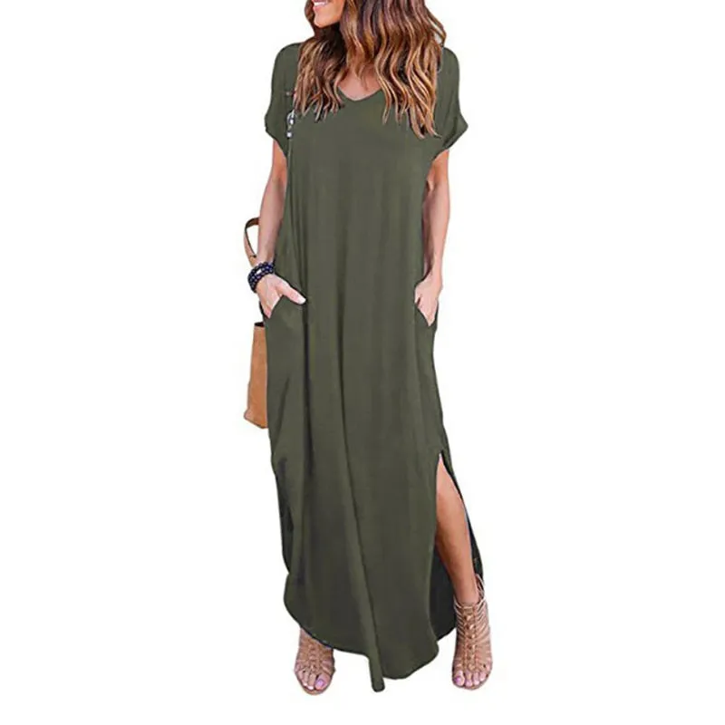 Amy Fashion - Casual Short Sleeve Maxi Long Dress