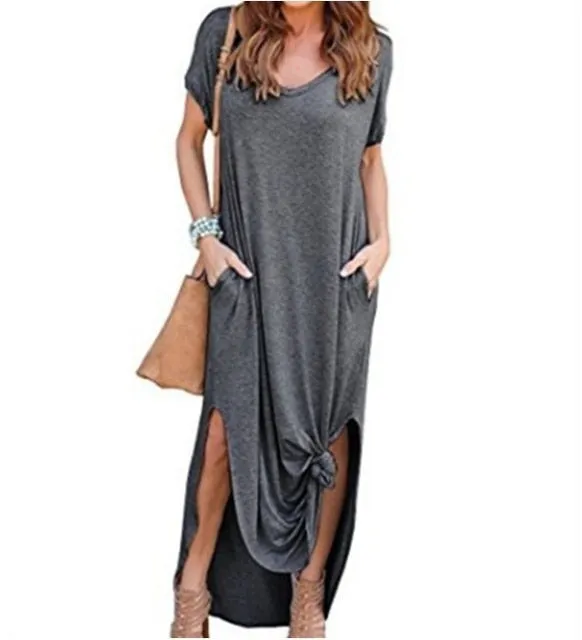 Amy Fashion - Casual Short Sleeve Maxi Long Dress