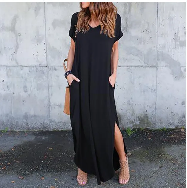 Amy Fashion - Casual Short Sleeve Maxi Long Dress