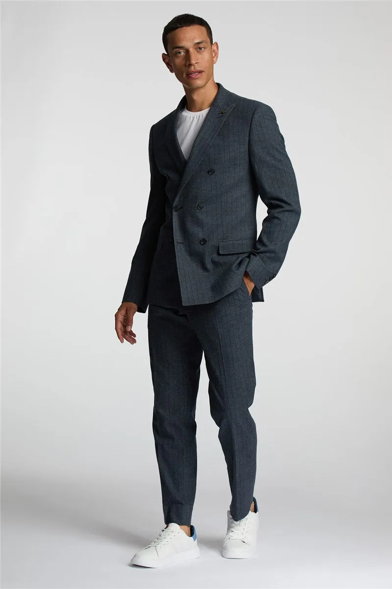 ANTIQUE ROGUE Aiforce Double Breasted 
Slim Fit Navy Texture Suit