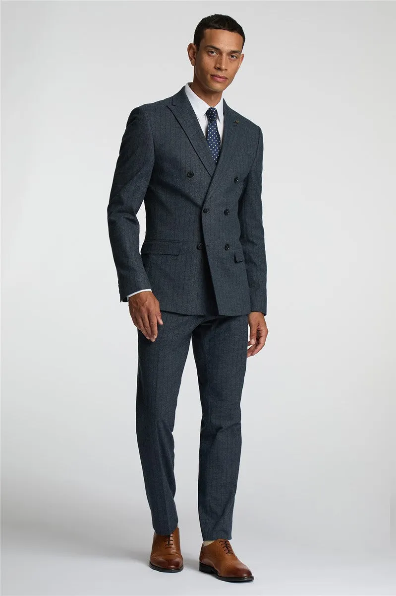 ANTIQUE ROGUE Aiforce Double Breasted 
Slim Fit Navy Texture Suit