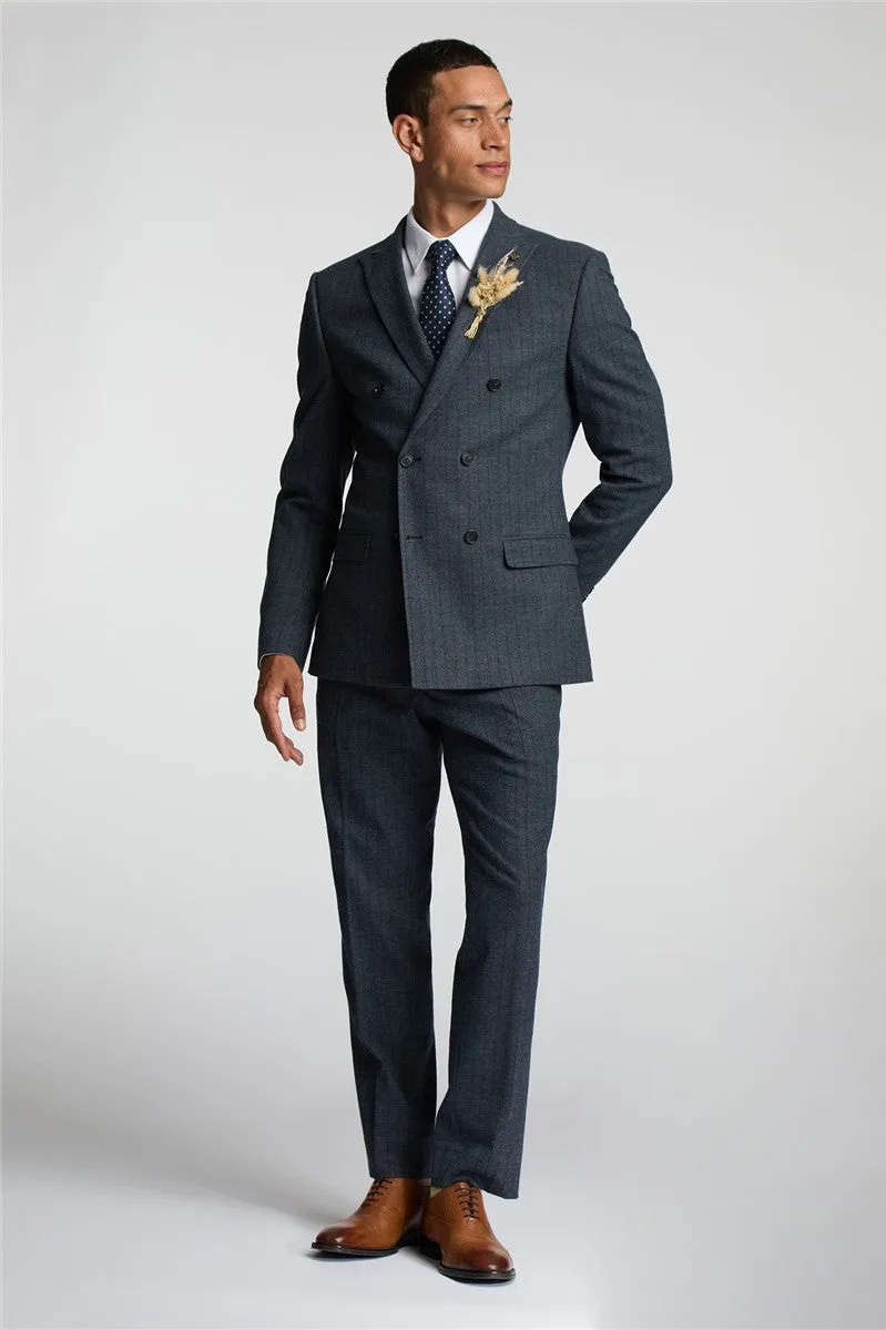 ANTIQUE ROGUE Aiforce Double Breasted 
Slim Fit Navy Texture Suit