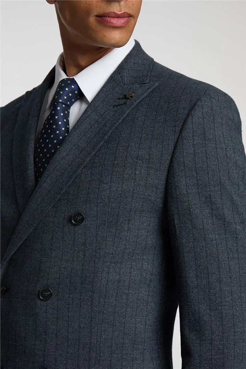 ANTIQUE ROGUE Aiforce Double Breasted 
Slim Fit Navy Texture Suit