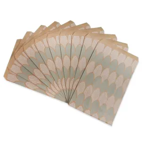 Baby-Blue Leaf Pattern on Natural Kraft Flat Bags - Decorative Flat Paper Gift Bags