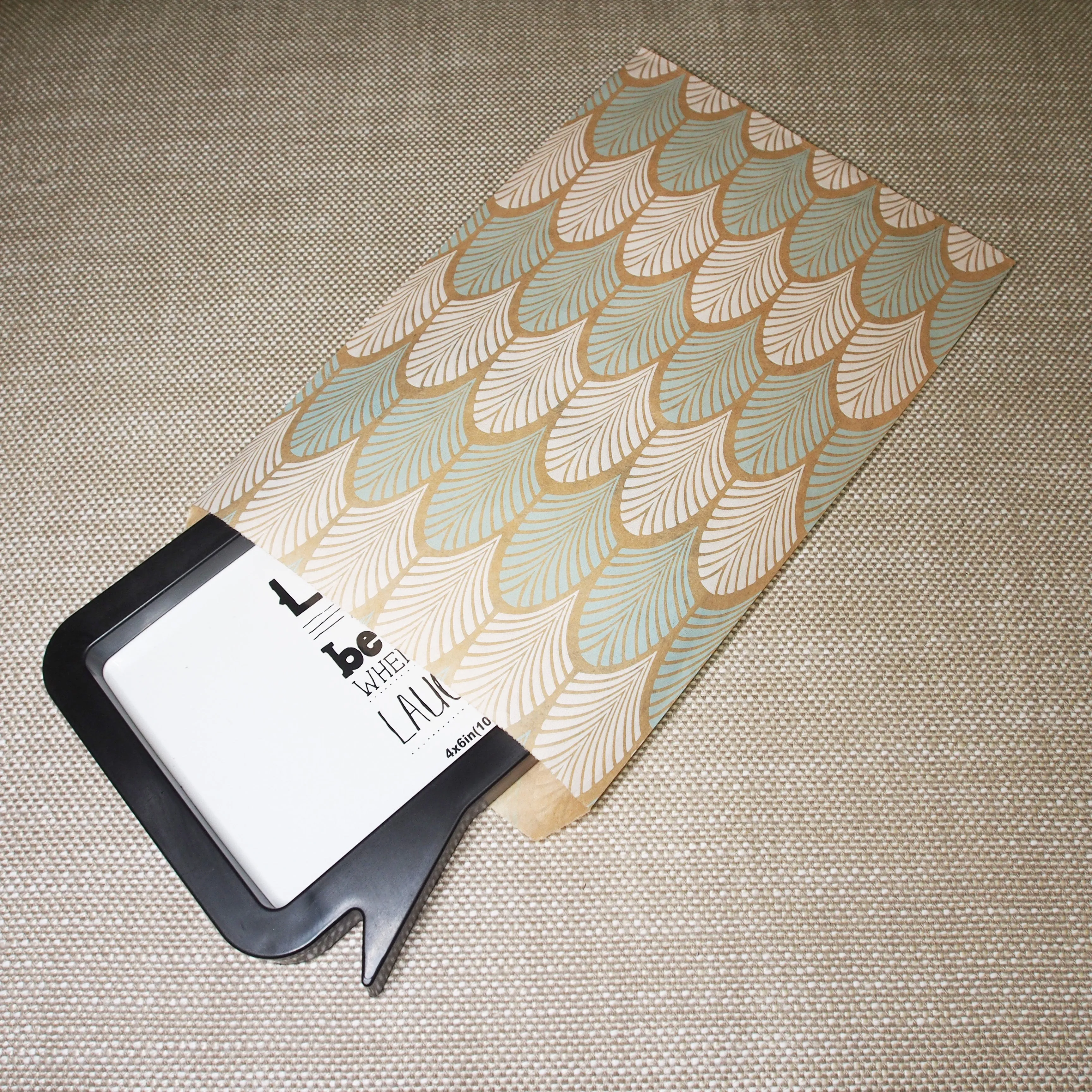 Baby-Blue Leaf Pattern on Natural Kraft Flat Bags - Decorative Flat Paper Gift Bags