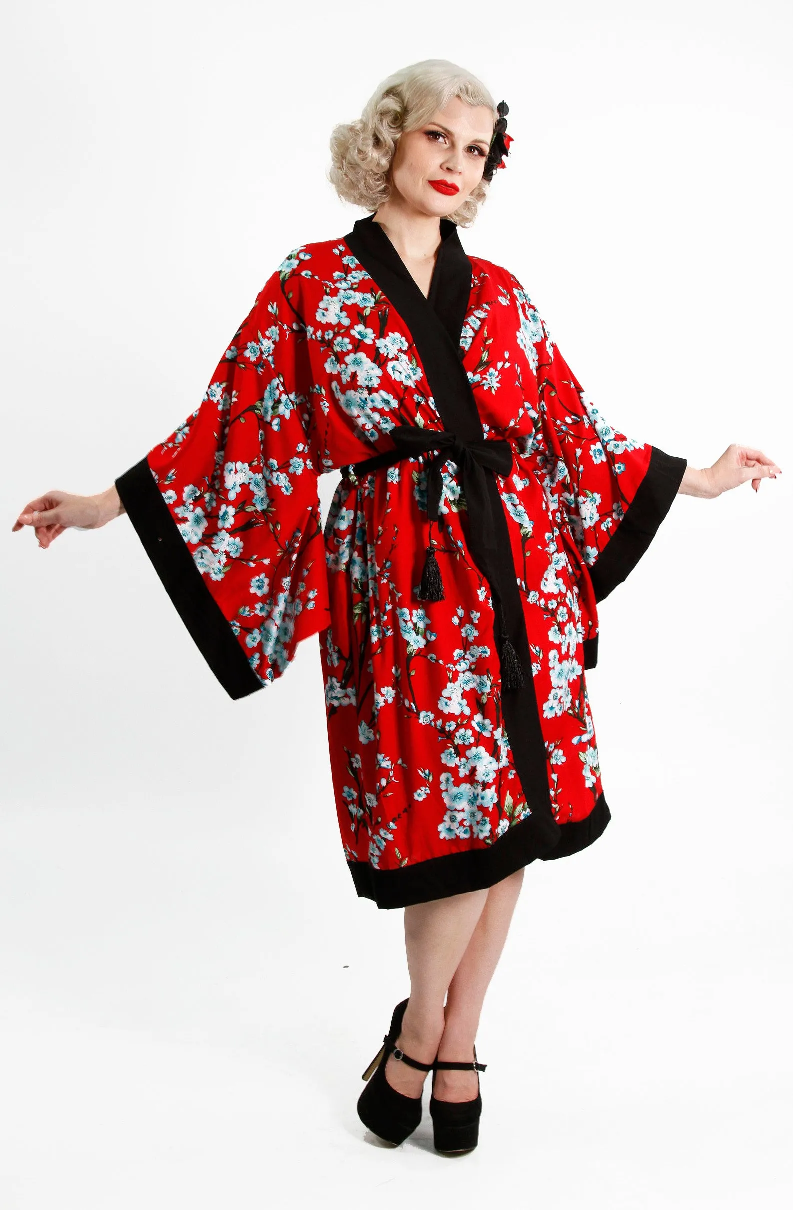 Black & Red Cherry Blossom Vintage Gown
