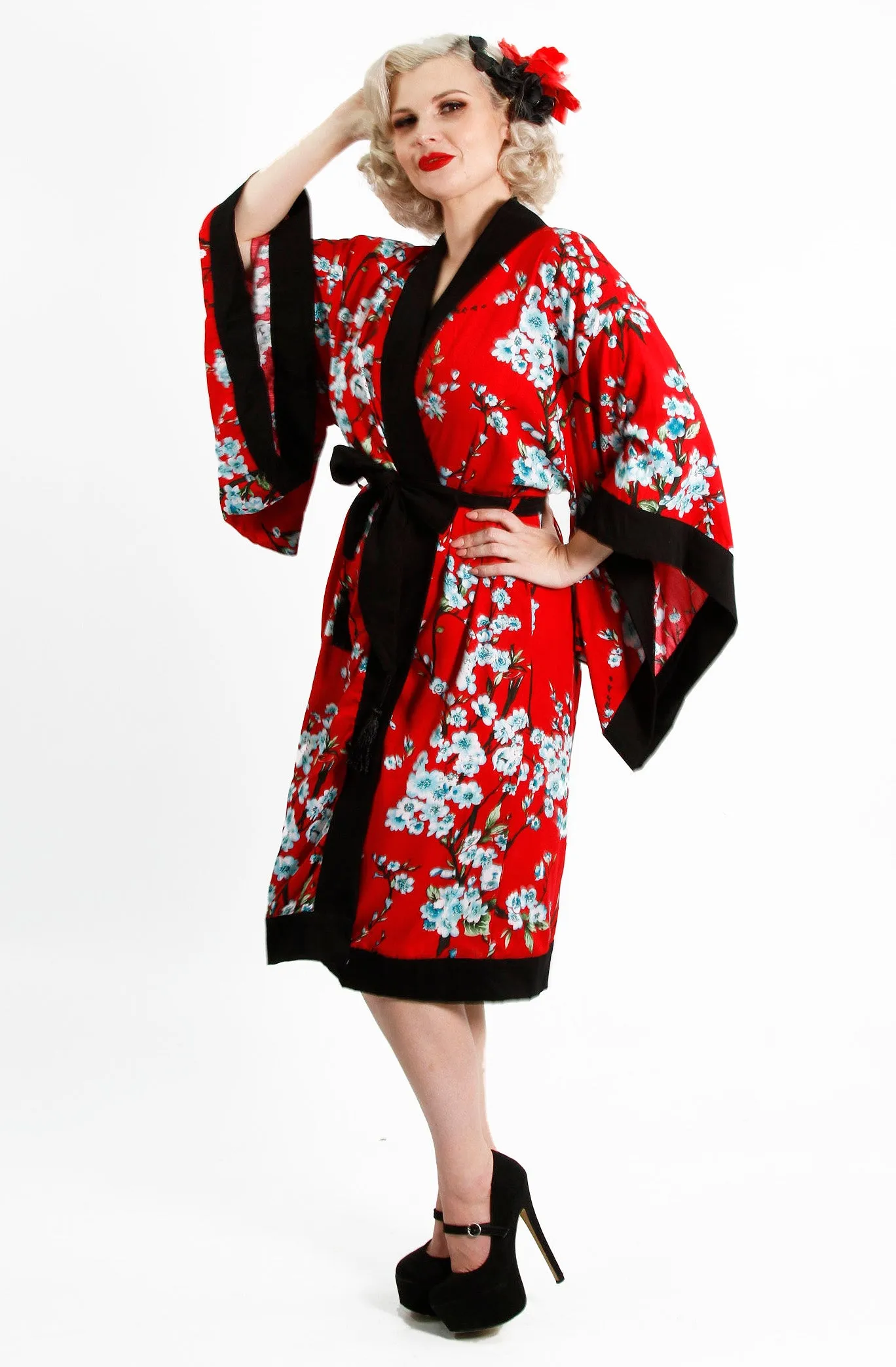 Black & Red Cherry Blossom Vintage Gown