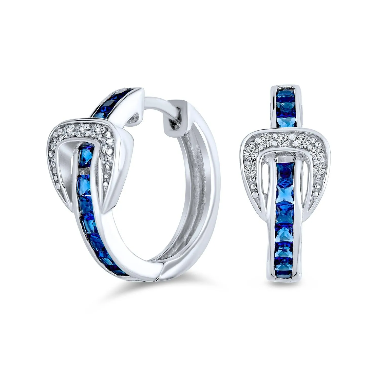 Black Brown Blue CZ Buckle Belt Small Medium Hoop Earrings Omega Back