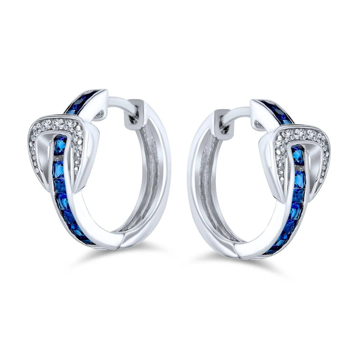 Black Brown Blue CZ Buckle Belt Small Medium Hoop Earrings Omega Back