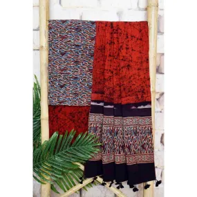 Black-Red Ajrakh with Batik Unstitched Suit