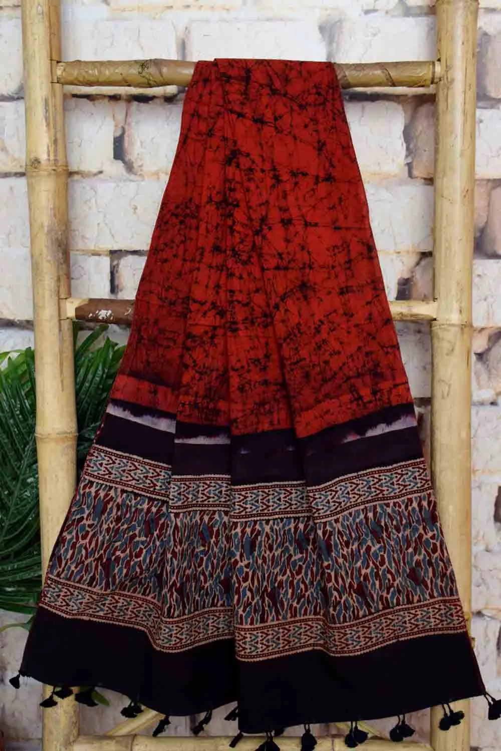 Black-Red Ajrakh with Batik Unstitched Suit