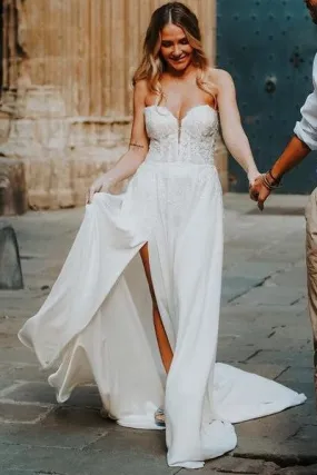 Casual Beach Wedding Dress with Side Split