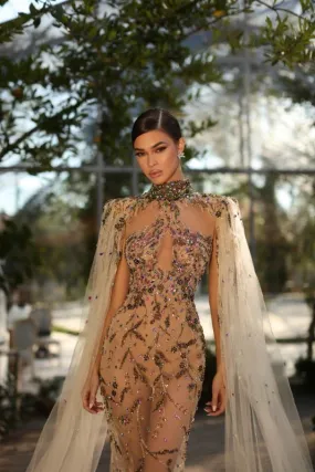 Celia Elegant Long Golden  Evening Dress