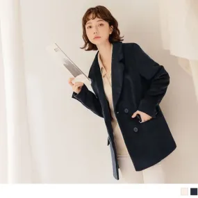 CONTRAST COLOR WOOLEN BUTTONS TUNIC SUIT JACKETS
