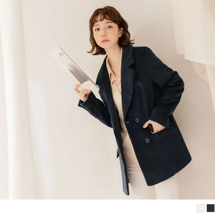 CONTRAST COLOR WOOLEN BUTTONS TUNIC SUIT JACKETS