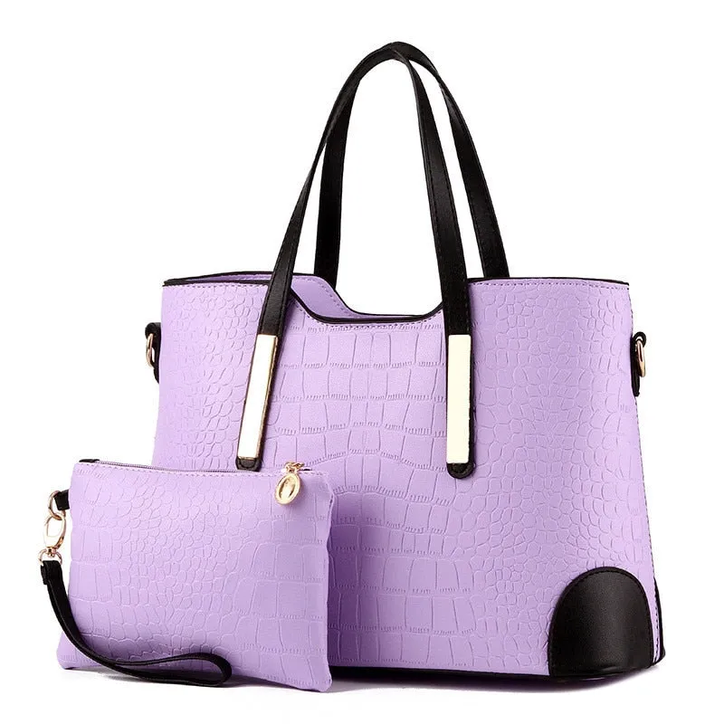 Crocodile Pattern PU Leather Handbag & Purse Set