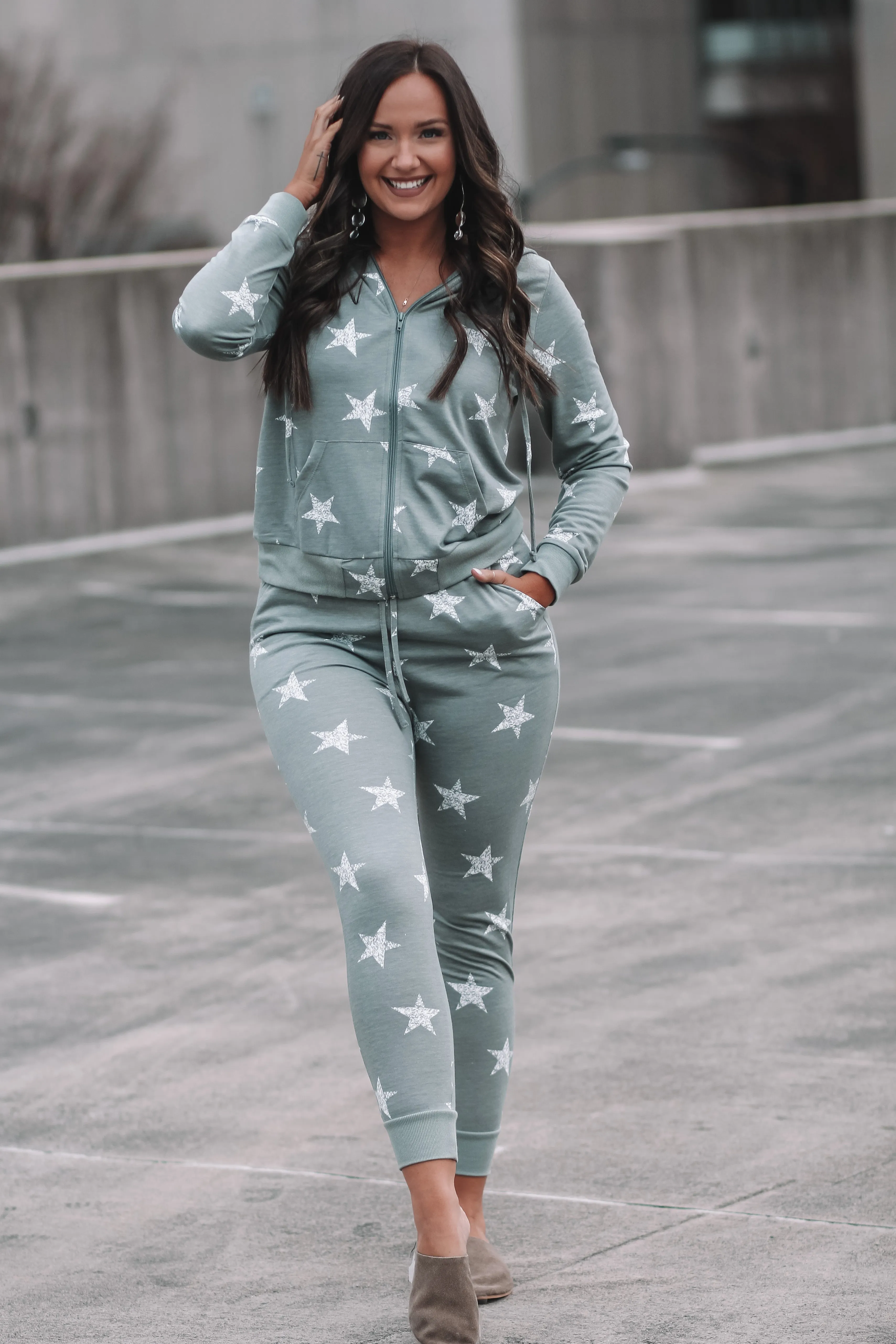 Dusty Sage Star Print Jacket in Regular & Curvy