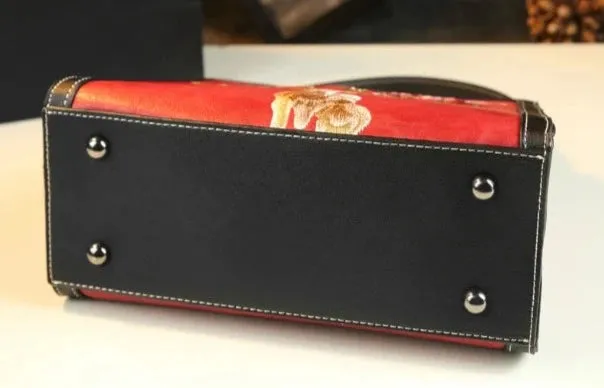 Embroidered Genuine Leather Sling Bag