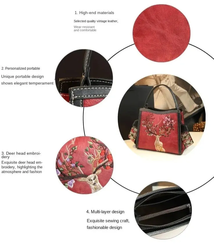 Embroidered Genuine Leather Sling Bag