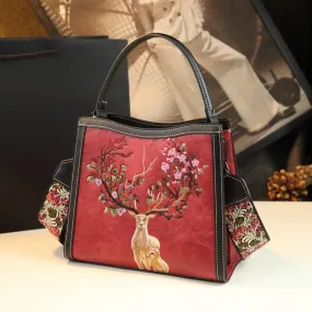 Embroidered Genuine Leather Sling Bag