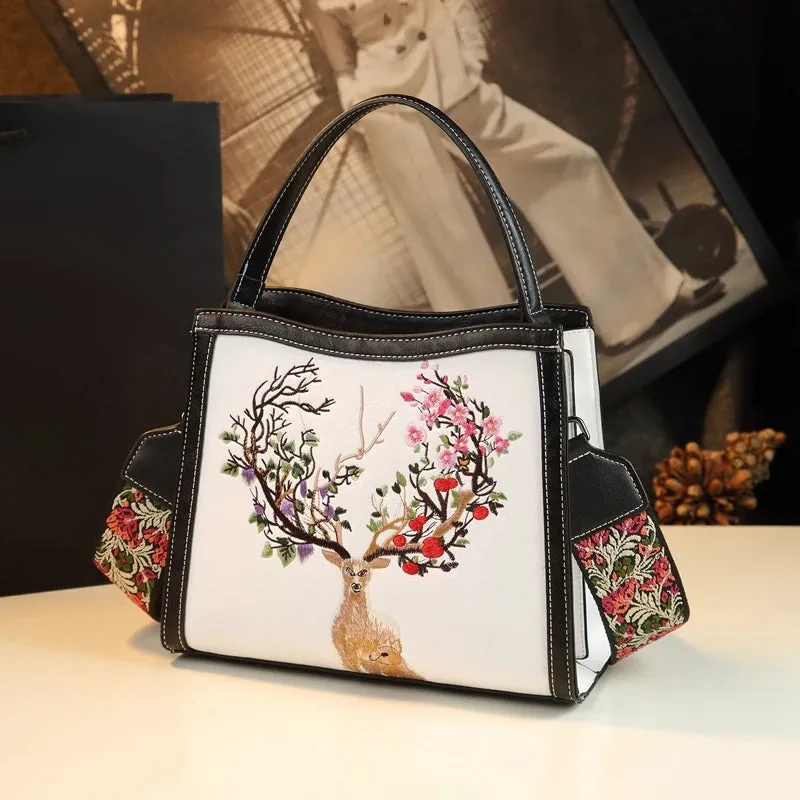 Embroidered Genuine Leather Sling Bag