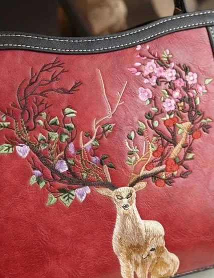 Embroidered Genuine Leather Sling Bag