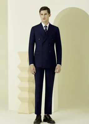 English Double Breasted Pure Wool Dark Blue Super 120's Two Piece Suit