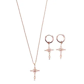 Filigree Cross Necklace Earrings