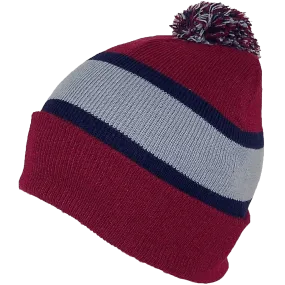 GMI Men's Striped Cuffed Knit Beanie W-Pom Pom