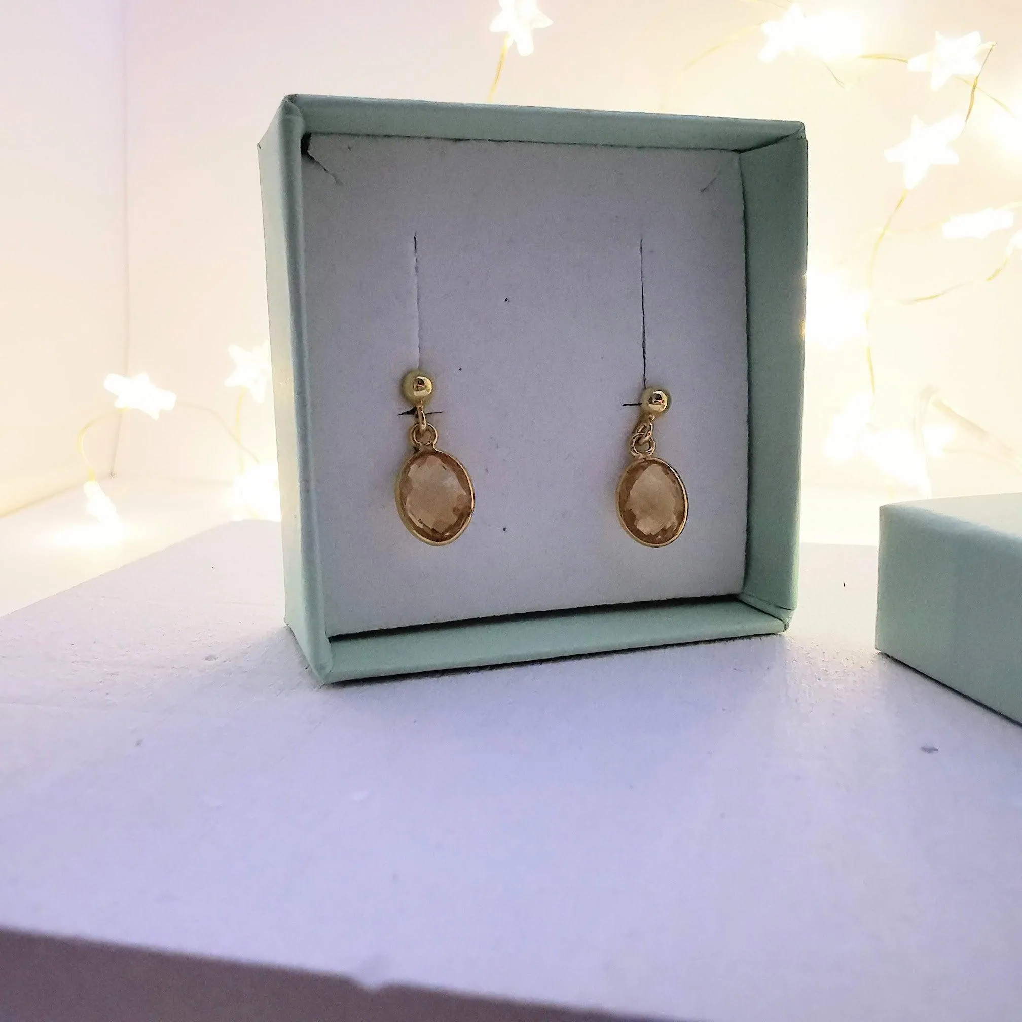 Gold Citrine Gemstone Stud Earrings