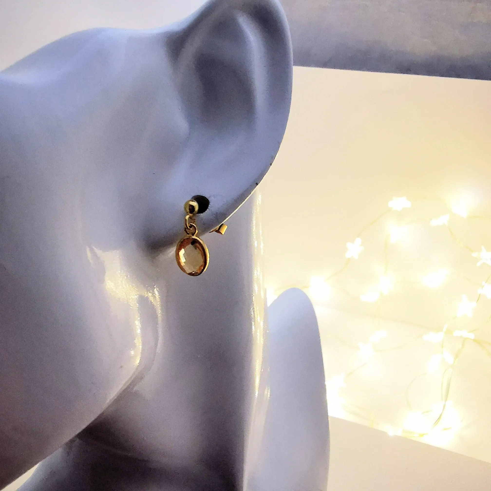 Gold Citrine Gemstone Stud Earrings