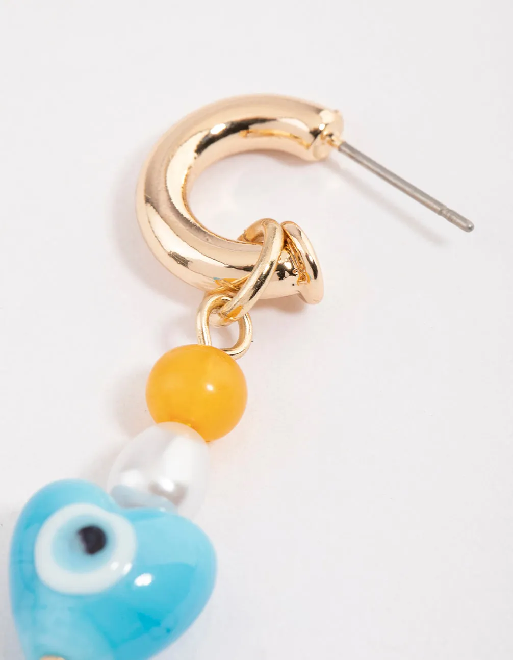 Gold Evil Eye & Heart Drop Earrings