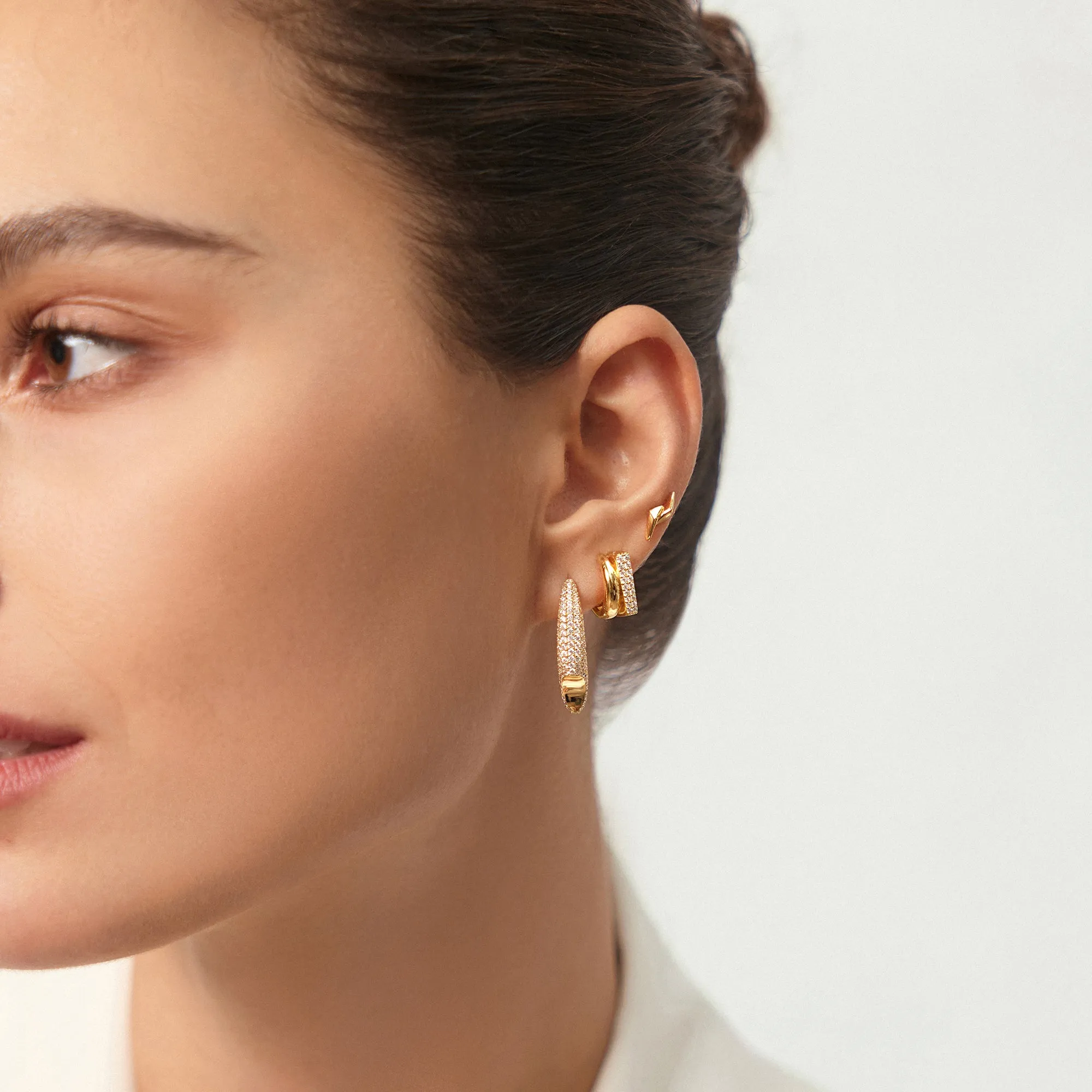 Gold Pave Double Huggie Hoop Earrings