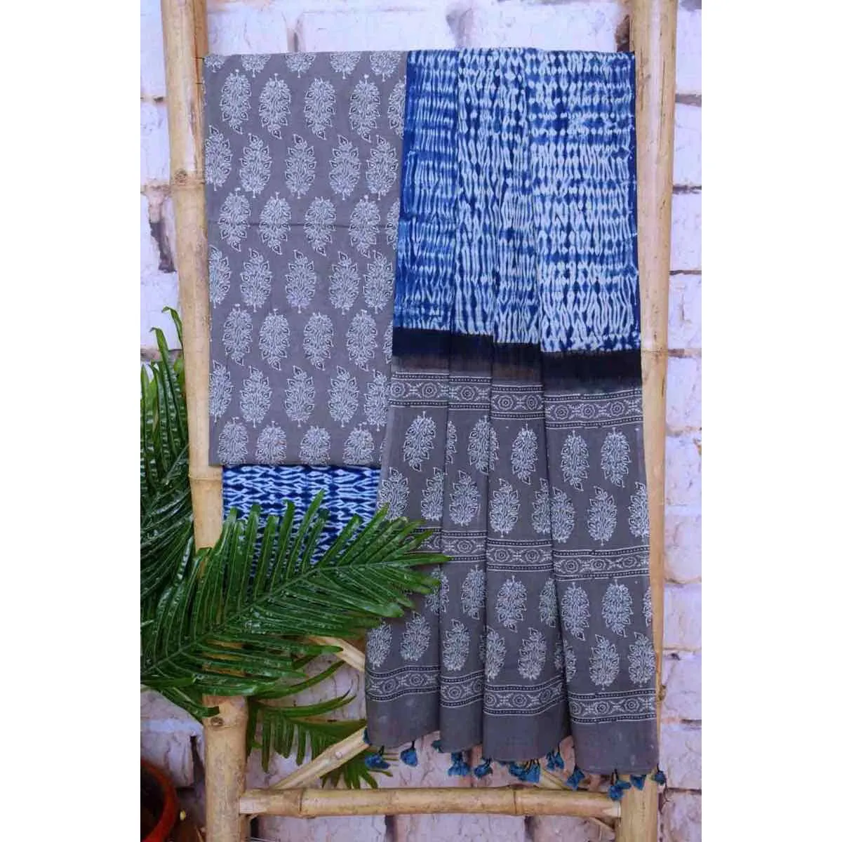 Grey Special Ajrakh Shibori Cotton Suit