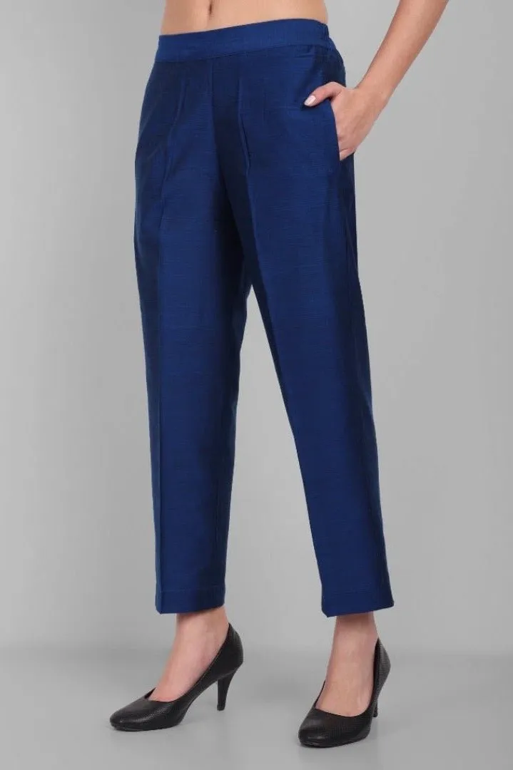 Ink Blue A line textured Cotton Silk Kurta and Pant Set