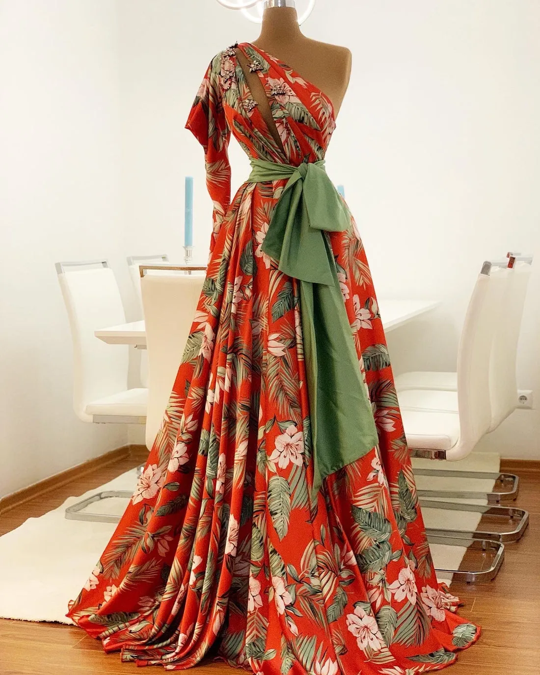 Khloe One Sleeve Red Evening Dress