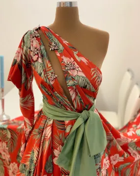 Khloe One Sleeve Red Evening Dress