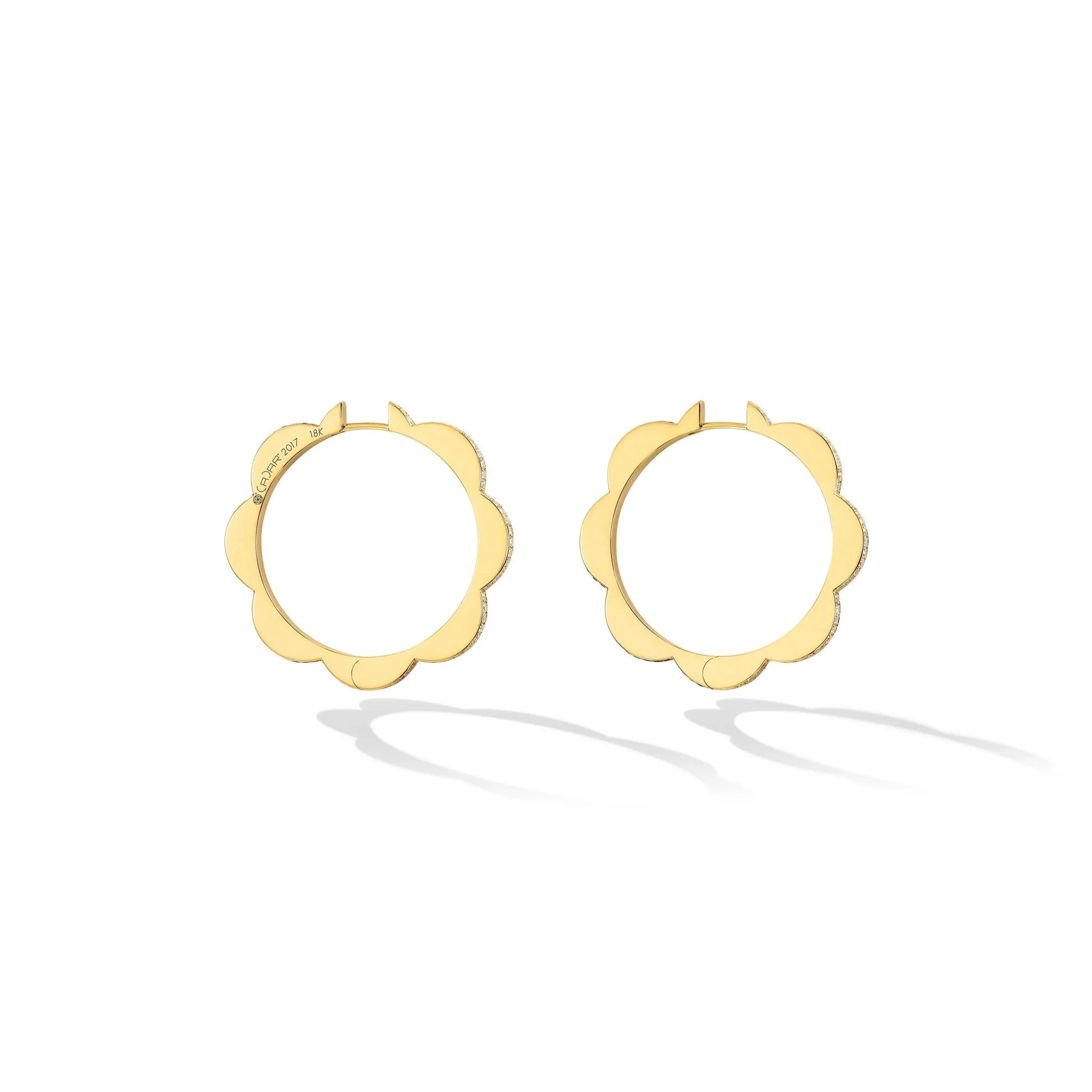 Large Yellow Gold Triplet Hoop Earrings with White Diamonds