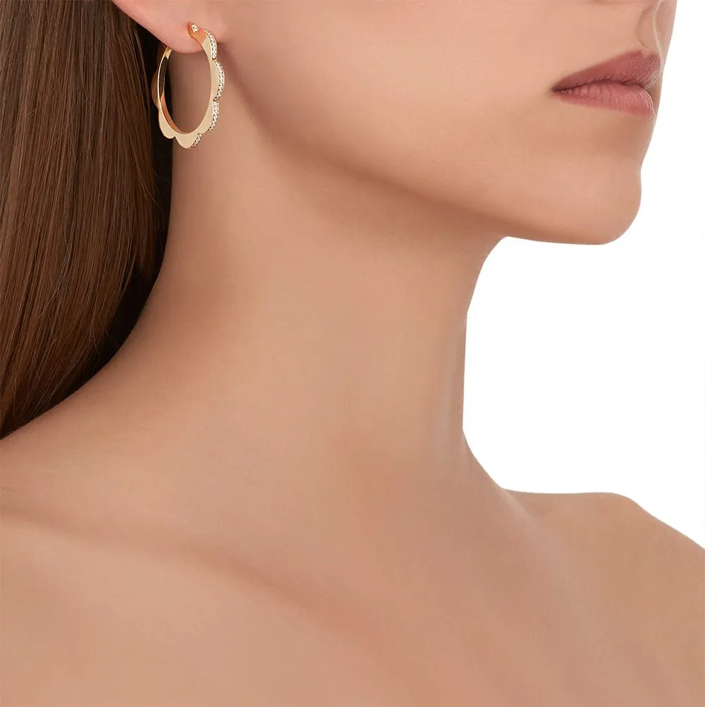 Large Yellow Gold Triplet Hoop Earrings with White Diamonds