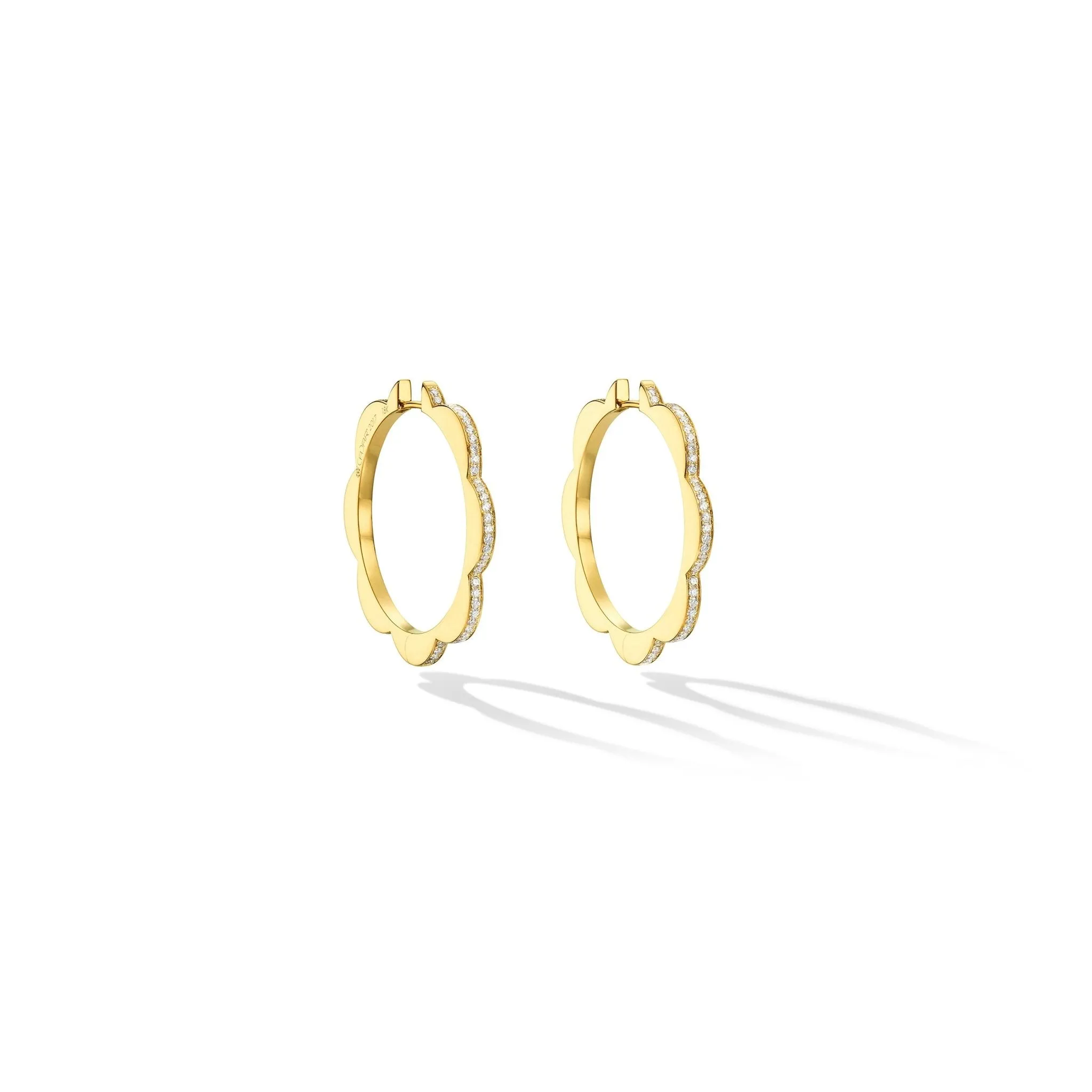 Large Yellow Gold Triplet Hoop Earrings with White Diamonds